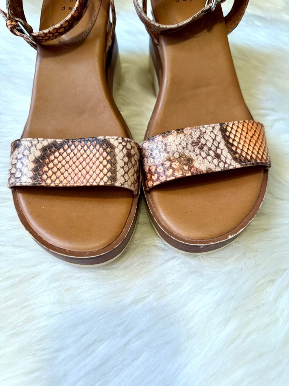 A New Day Snake Print Cork Platform Wedge Ankle Strap Sandals Size 7.5 - Picture 4 of 12